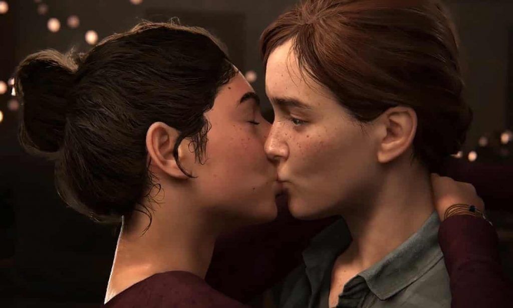 Characters Dina and Ellie kiss in The Last of Us: Part II.