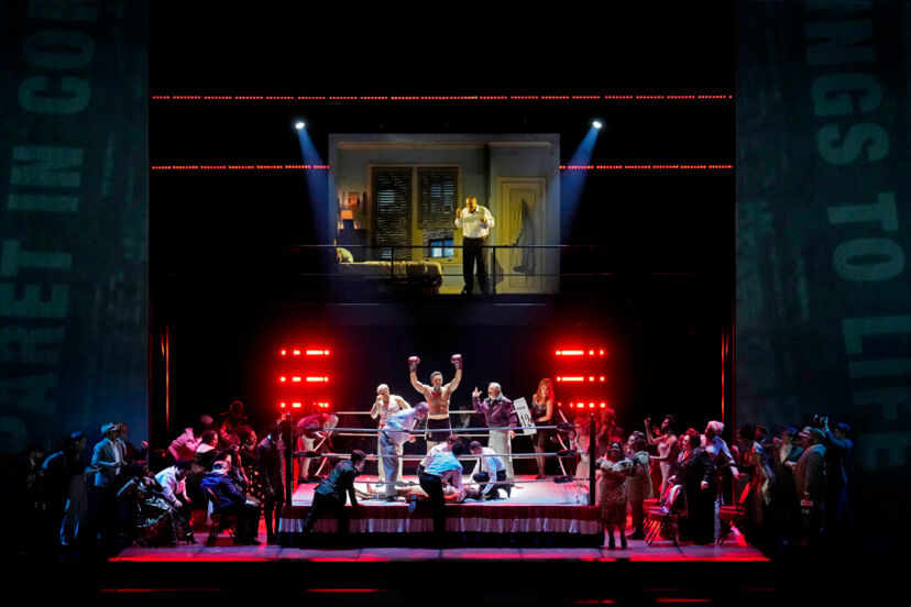 Eric Owens (above) as Emile Griffith and Ryan Speedo Green (center) as Young Emile Griffith in a scene from Terence Blanchard's "Champion." Photo: Ken Howard / Met Opera