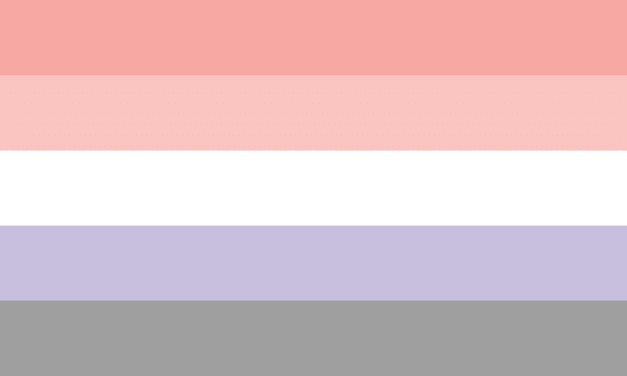 The modern cupioromantic flag with peach, white, purple, and gray stripes