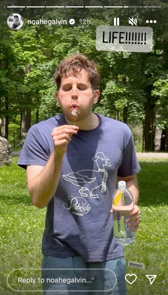 Ben Platt blowing a dandelion