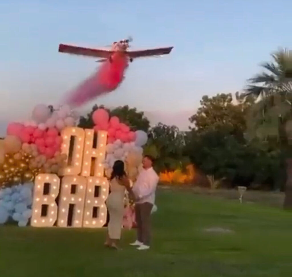 A plane at a gender-reveal party, seconds before disaster