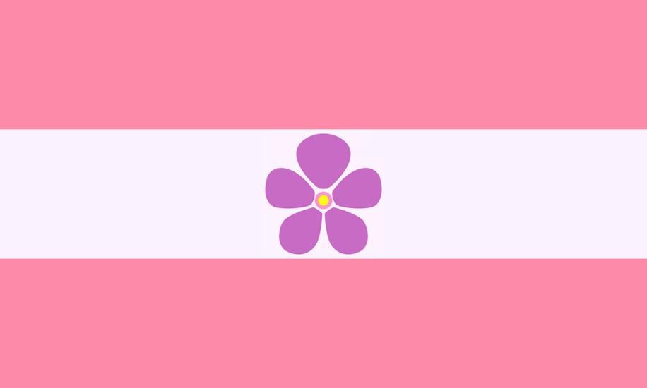 The sapphic flag features three stripes (two pink and one lavender) with a violet flower in the center.