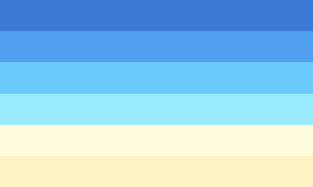 The uranic pride flag featuring six stripes in shades of blue and tan
