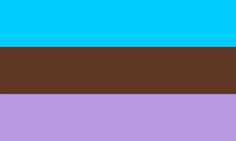 The androsexual pride flag with three stripes, from top to bottom: sky blue, brown, and lavender.