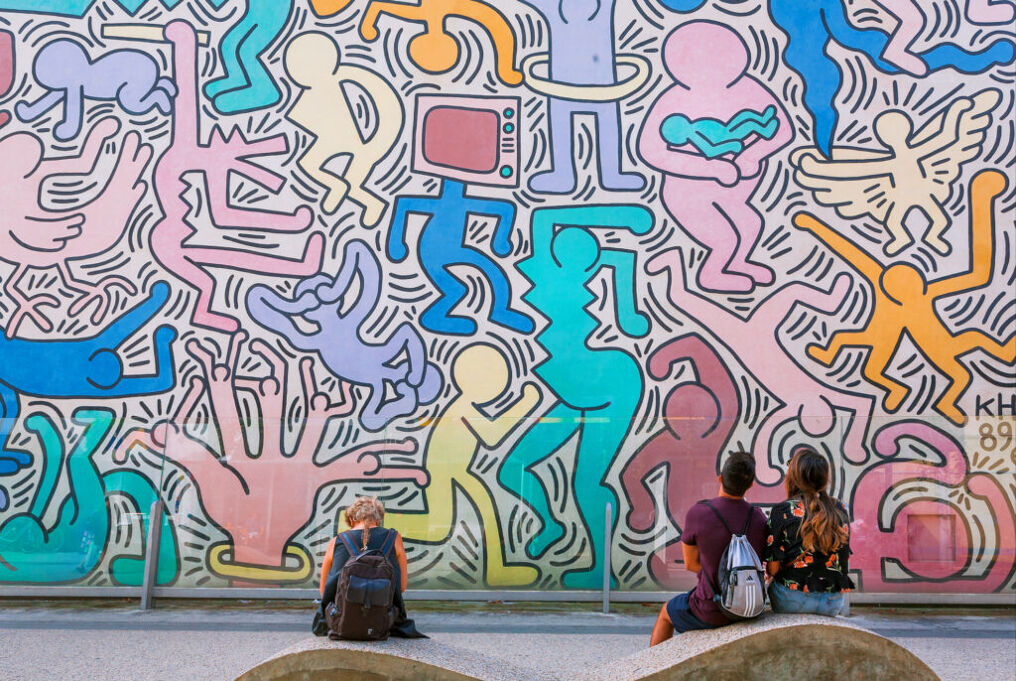 A Keith Haring mural in Pisa, Italy.