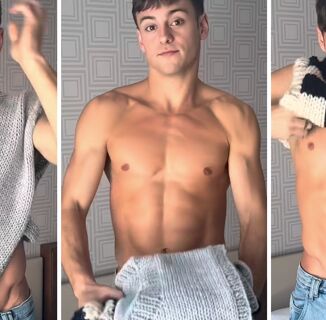 Tom Daley shows off his latest knitting creations — and World Championships physique