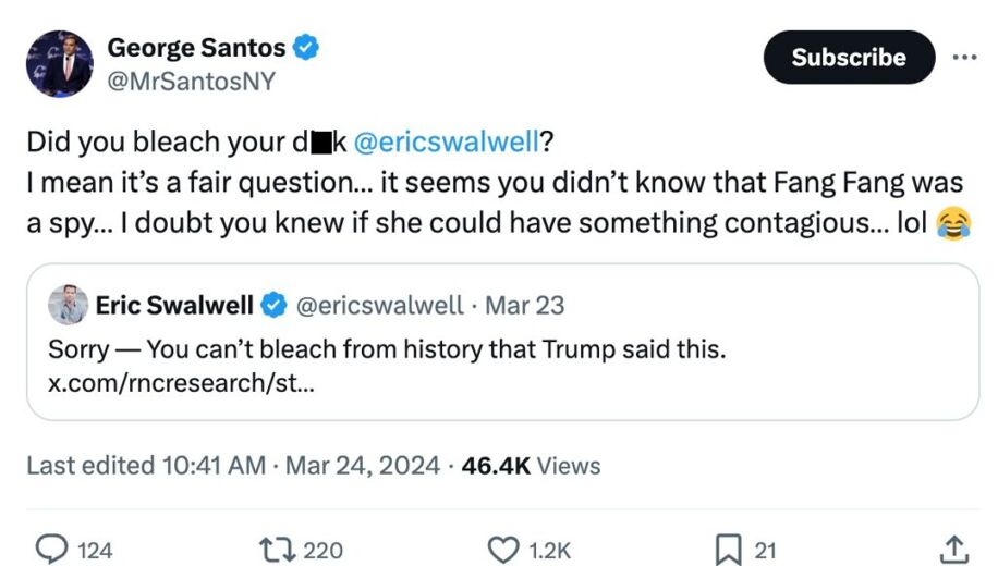 George Santos attacks Eric Swalwell on Twitter