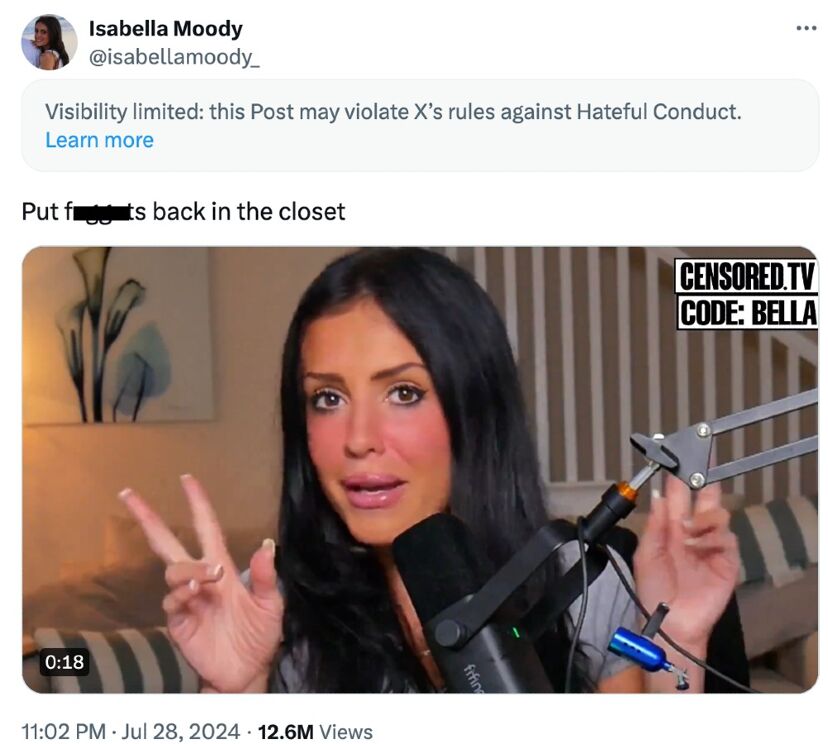 Isabella Moody's tweet calling for gay people to be shamed